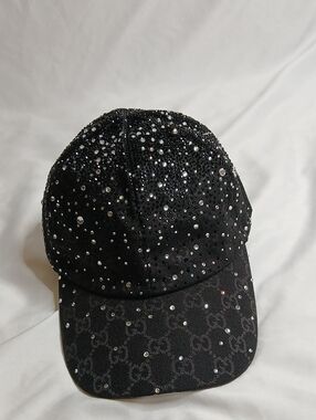Gucci Black Crystal Monogram Baseball Cap